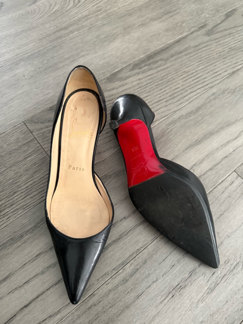 Christian Louboutin Iriza Black Pointed-Toe Leather Heels - Picture 3 of 9